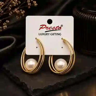 Graceful Pearl Hoop Gold-Tone Statement Earrings